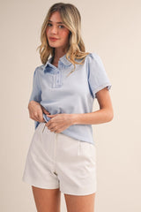 Sky Blue Lace Trim Maternity Polo Shirt