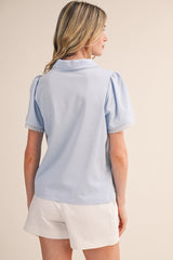 Sky Blue Lace Trim Polo Shirt
