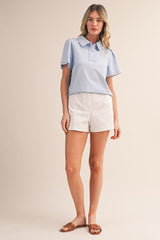 Sky Blue Lace Trim Polo Shirt