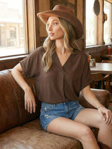 Brown V-Neck Pin-Tuck Detail Maternity Top
