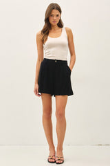Black Linen Blend Maternity Shorts