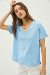 Sky Linen Blend V-Neck Short Sleeve Maternity T-Shirt