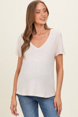 Natural Linen Blend V-Neck Short Sleeve Maternity T-Shirt