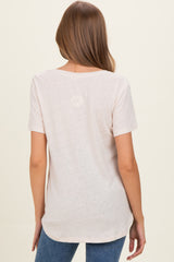 Natural Linen Blend V-Neck Short Sleeve Maternity T-Shirt