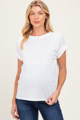 Ivory Rolled Cuff Sleeve Relaxed Fit Maternity Tee