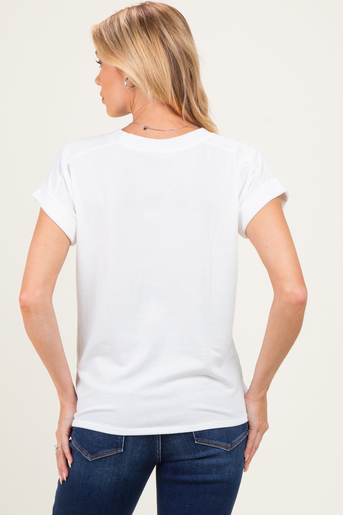 Ivory Rolled Cuff Sleeve Relaxed Fit Maternity Tee