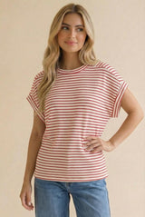 Red Striped Dolman Short Sleeve Top