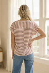 Red Striped Dolman Short Sleeve Top