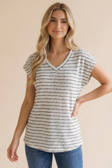 Ivory Striped Knit V-Neck Top