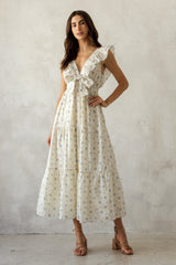 Cream Floral Front Bow Open Back Maternity Midi Dress