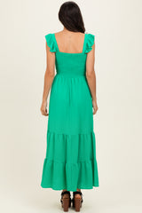 Green Ruffle Strap Smocked Maxi Dress