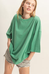 Green Washed Oversized Crew Neck Maternity Top