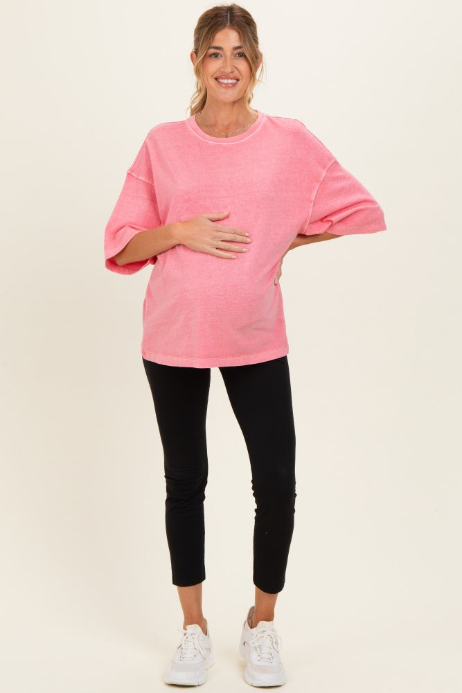 Pink Pigment Oversized Half-Sleeve Maternity T-Shirt