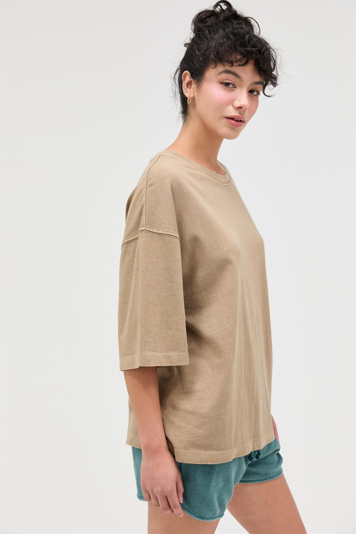 Mocha Pigment Oversized Half-Sleeve T-Shirt