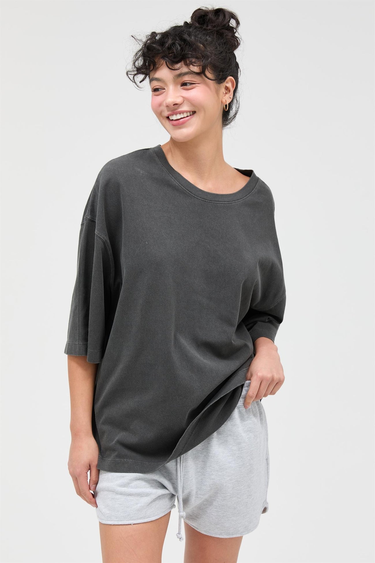 Black Pigment Oversized Half-Sleeve Maternity T-Shirt