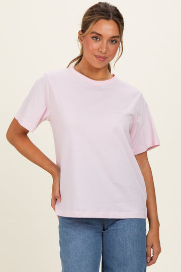 Soft Pink Oversized Short Sleeve Crew Neck T-Shirt