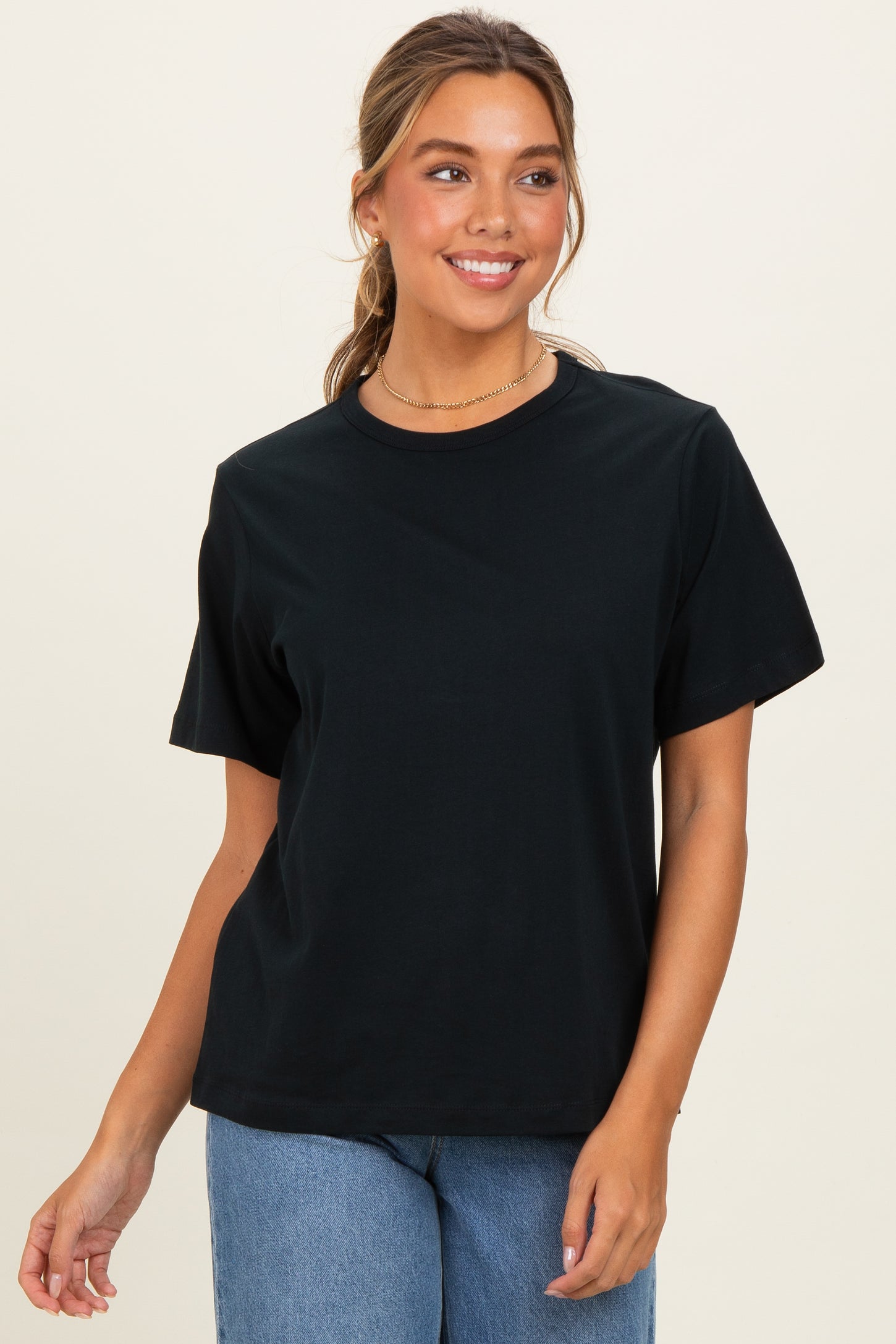 Black Oversized Short Sleeve Crew Neck Maternity T-Shirt