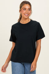 Black Oversized Short Sleeve Crew Neck Maternity T-Shirt