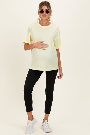 Yellow Oversized Short Sleeve Crew Neck Maternity T-Shirt