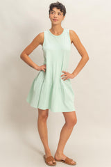 Mint Sleeveless Crewneck Tiered Mini Dress