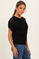 Black Open-Knit Dolman Sleeve Top