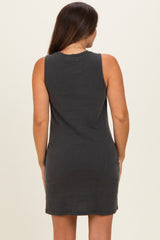 Black Pigment Dyed Sleeveless Maternity Mini Dres