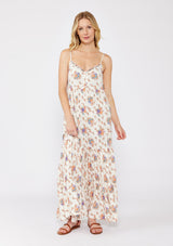 Natural Floral Tiered Button Up Maternity Maxi Dress