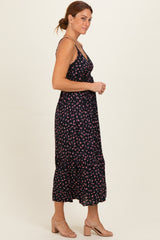 Black Floral Lace Detail Strappy Maxi Dress