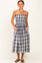 Black Plaid Smocked Strapless Midi Dress