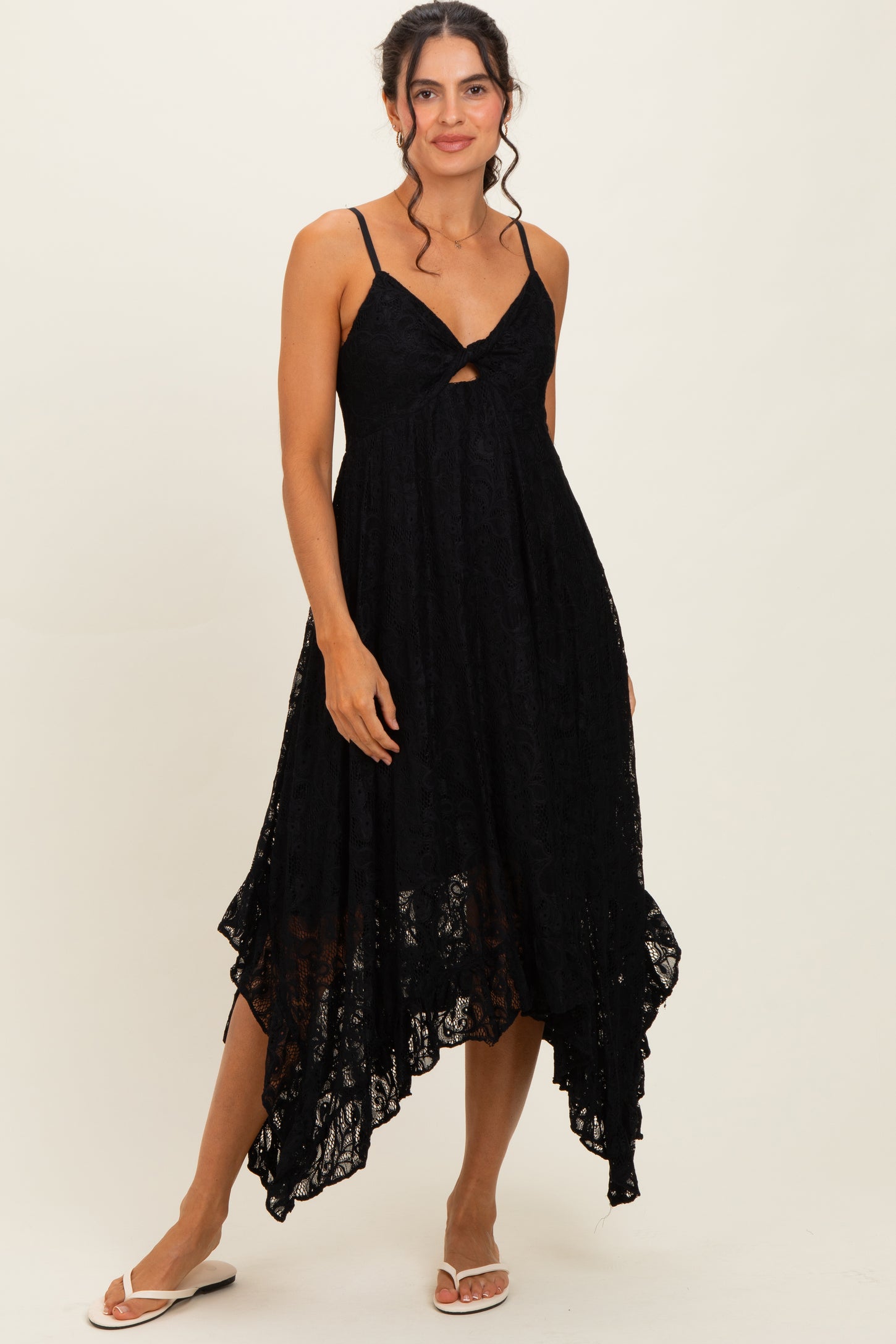 Black Twist Front Lace Maternity Maxi Dress
