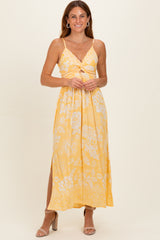 Yellow Floral Twisted Front Maternity Maxi Dress