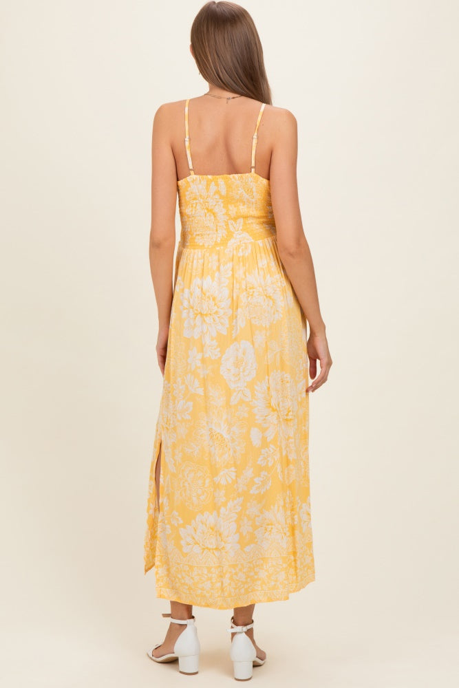 Yellow Floral Twisted Front Maternity Maxi Dress