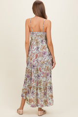 Celedon Smocked Bust Tiered Slight Hi Lo Hem Maternity Maxi Dress
