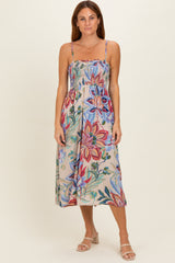 Grey Smocked Cinch Bust Midi Dress