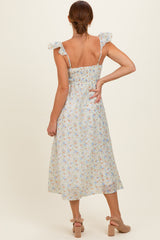 Ivory Floral Ruffle Strap Midi Dress