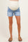 Light Blue Distressed Raw Hem Maternity Denim Shorts