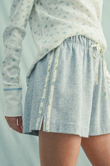 Grey Floral Print Side Stripe Maternity Shorts