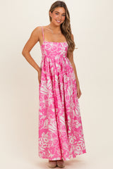 Pink Floral Printed Maternity Maxi Dress