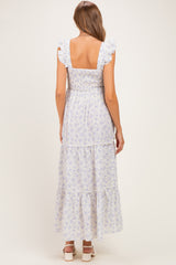 Cream Floral Ruffle Tier Button Detail Maternity Maxi Dress