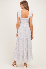 Cream Floral Ruffle Tier Button Detail Maternity Maxi Dress