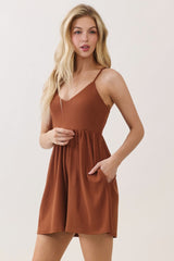 Brown Ribbed Knit Babydoll Romper