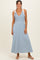 Light Blue Striped Smocked Shoulder Tie Midi Dress