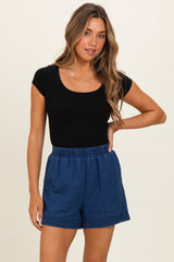 Navy Embroidered Trim Shorts