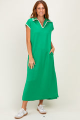 Green Stitch Detail Collared Maternity Midi Dress