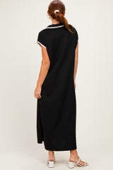 Black Stitch Detail Collared Midi Dress
