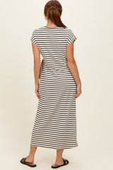 Cream Striped Side Tie Midi Dress