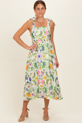 Lemongrass Floral Shoulder Tie Midi Dress