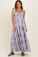 Lavender Floral Sweetheart Neckline Smocked Maternity Maxi Dress
