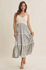 Dusty Mint Floral Crochet Knit Top Floral Skirt Dress