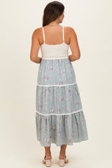 Dusty Mint Floral Crochet Knit Top Floral Skirt Maternity Dress